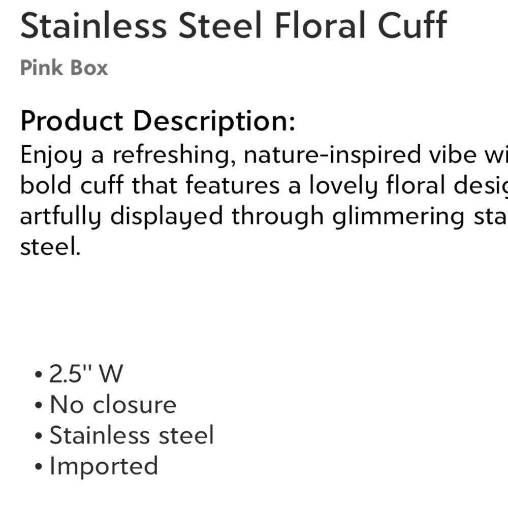 Pink Box-etched sparkle floral design stainless steel cuff-Beautiful!! NWT - Picture 8 of 9
